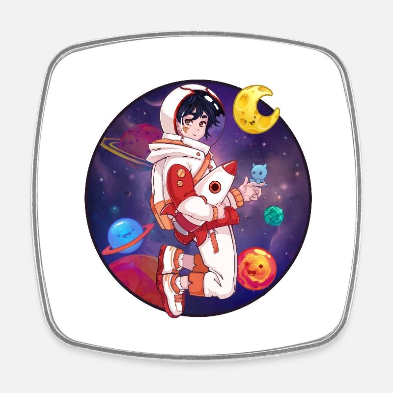 Cosmonaut boy chibi in space - Square fridge magnet - white