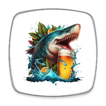 Cool shark drinking beer - Square fridge magnet - white - Front