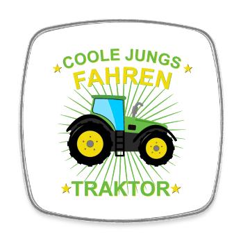 Coole Jungs fahren traktor - Viereckiger Kühlschrankmagnet - Weiß - Vorne