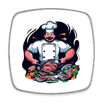 COOL TSHIRT. A CHEF PREPARING A BIG MEAL - Square fridge magnet - white - Front