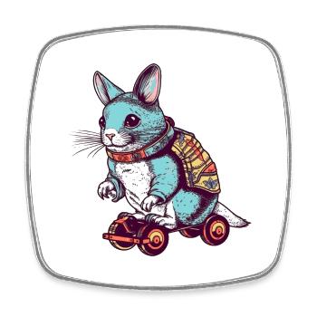 Cute chinchilla rides a skateboard - Square fridge magnet - white - Front