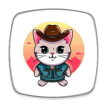 Kawaii cat in cowboy costume - Square fridge magnet - white - Front
