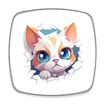 Flauschige Neugier: Babykatzen-Entdecker T-Shirt - Viereckiger Kühlschrankmagnet - Weiß - Vorne