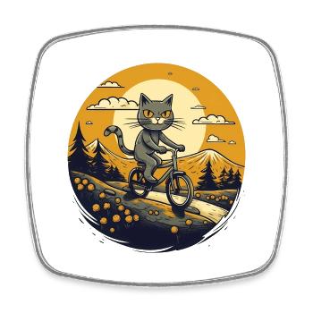 Meowtain Biker - Viereckiger Kühlschrankmagnet - Weiß - Vorne
