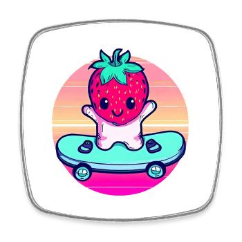 Strawberry skateboard in sunset - Square fridge magnet - white - Front