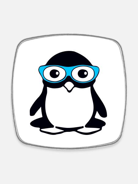 Pingouin mignon avec des lunettes, illustration vectorielle - Magnet carré - blanc