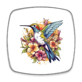 Hummingbird Flowers Bird Animal Art Watercolor Colorful - Square fridge magnet - white - Front