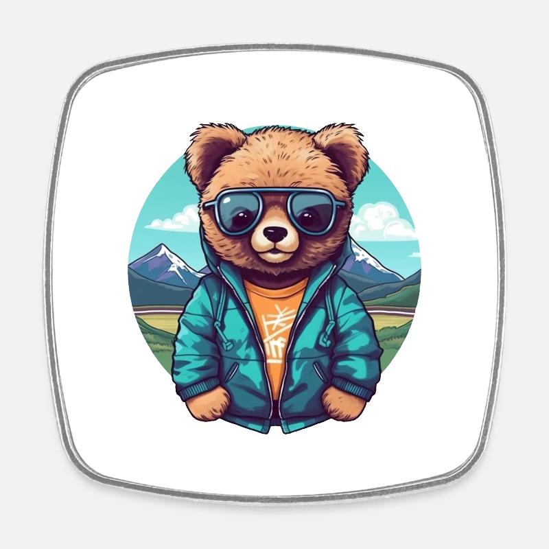 Cool bear - Square fridge magnet - white