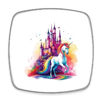Unicorn Rainbow Castle Colorful Magic Fantasy - Square fridge magnet - white - Front