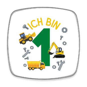 Ich bin 1 Jahr Geburtstag Mädchen Junge Baustelle - Viereckiger Kühlschrankmagnet - Weiß - Vorne