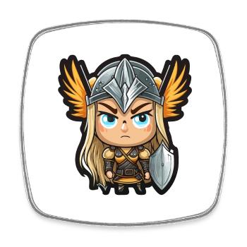 Ingrid, the Protector: Cartoon Valkyrie Ingrid - Square fridge magnet - white - Front