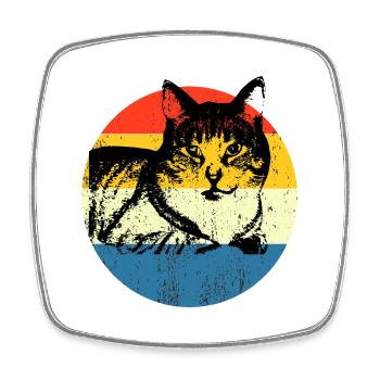 Retro Vintage Cute Cat Sunset Design - Square fridge magnet - white - Front