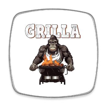 Grillen Grilla Griller Gorilla BBQ Spruch Lustig - Viereckiger Kühlschrankmagnet - Weiß - Vorne