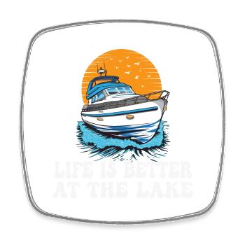 La vie est meilleure chez The Lake Motorboat Owner - Magnet carré - blanc - Devant