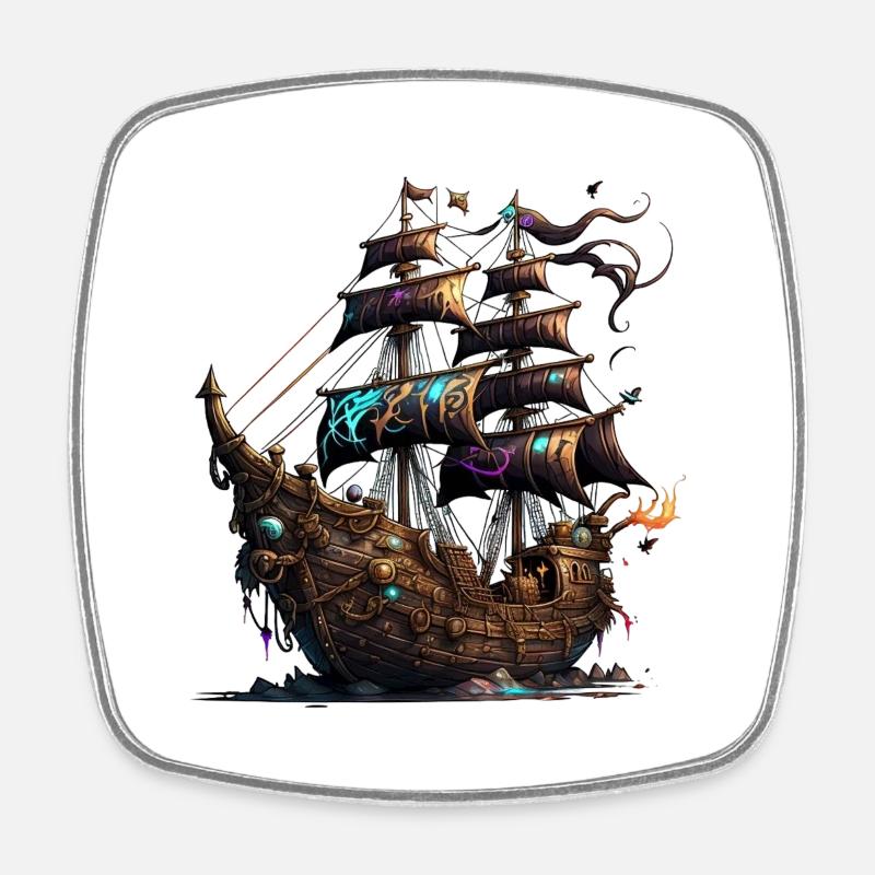 Pirate ship - Square fridge magnet - white