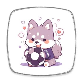Cute Soccer Dog - Funny Dog Soccer Design - Square fridge magnet - white - Front