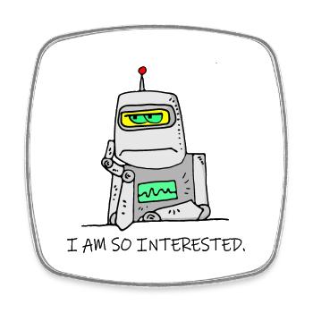 Interessierter Roboter lustig launisch gelangweilt Cartoon Witz - Viereckiger Kühlschrankmagnet - Weiß - Vorne
