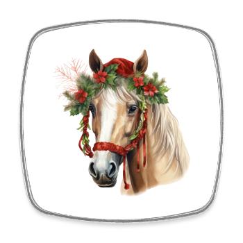 Pferd mit Weihnachtsmütze, T-Shirt, Tasse - Viereckiger Kühlschrankmagnet - Weiß - Vorne
