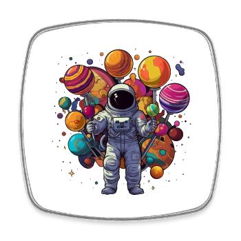 Astronaut with planet lollipops in hands - Square fridge magnet - white - Front
