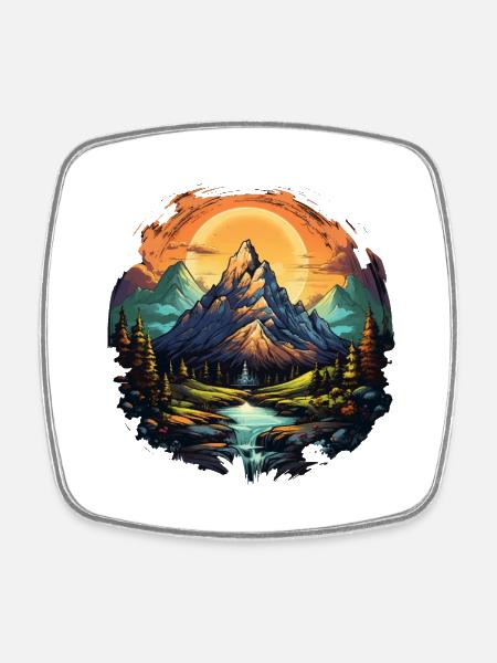 Berg Shirt für Wanderer & Wanderinnen. Alpen Natur - Viereckiger Kühlschrankmagnet - Weiß