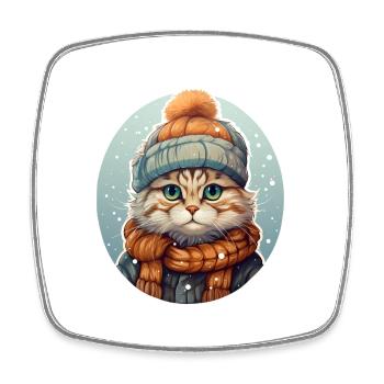 Cat in winter - Square fridge magnet - white - Front