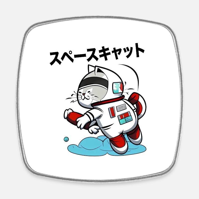 SPACE CAT JAPANESE - Square fridge magnet - white