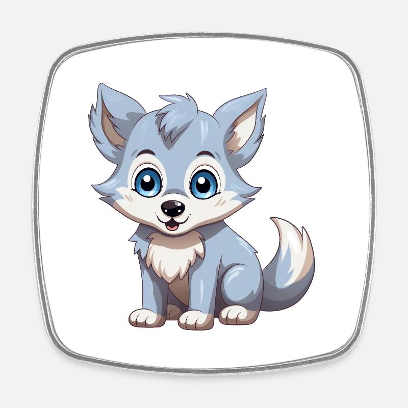 Cute wolf cub - Square fridge magnet - white