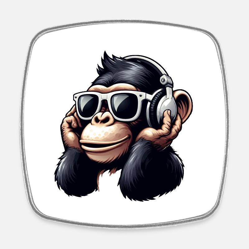 Chimpanzé singe avec lunettes de soleil et écouteurs - Magnet carré - blanc