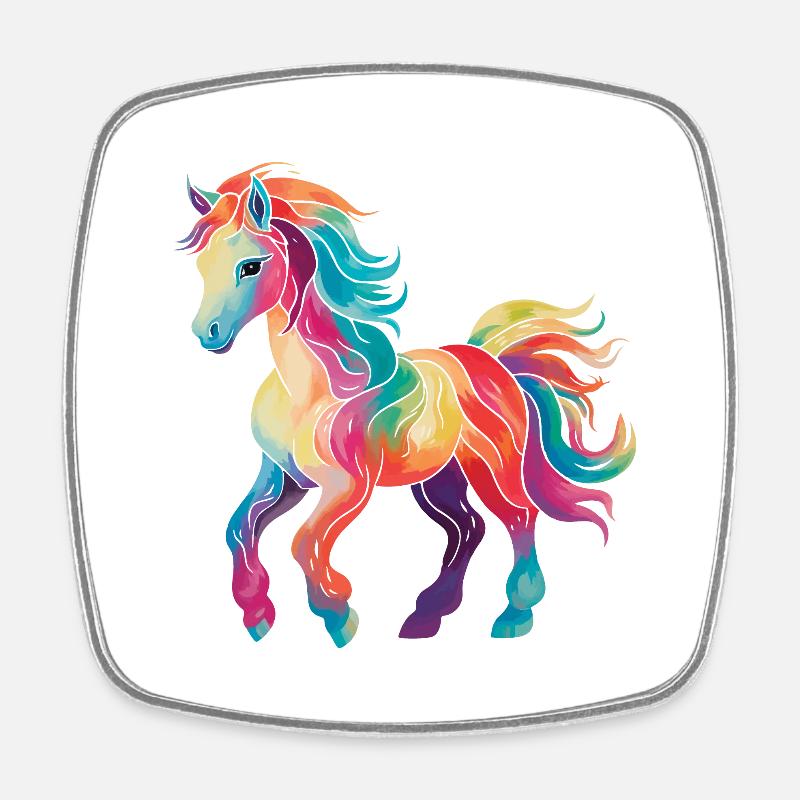 Colorful Pony - Square fridge magnet - white