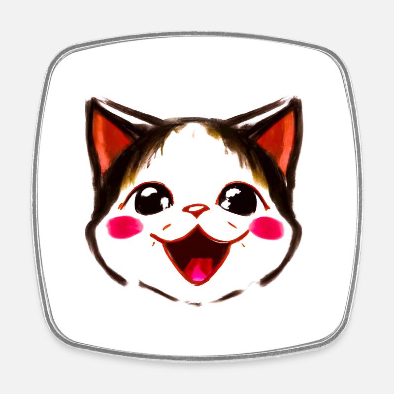 Cute kitten kawaii anime face - Square fridge magnet - white