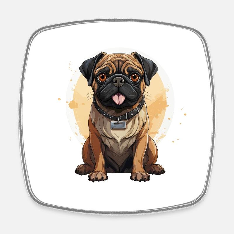 Pug Portrait - Square fridge magnet - white