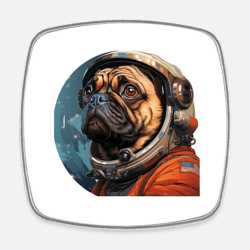 Pug Austronaut - Square fridge magnet - white