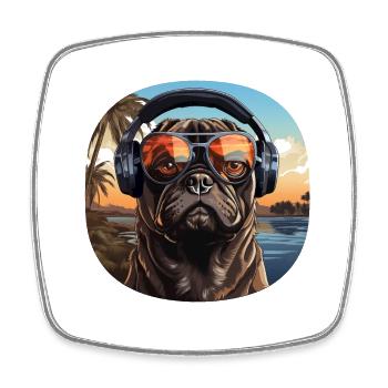 Mops Kopfhörer Sonnenbrille Vintage - Viereckiger Kühlschrankmagnet - Weiß - Vorne