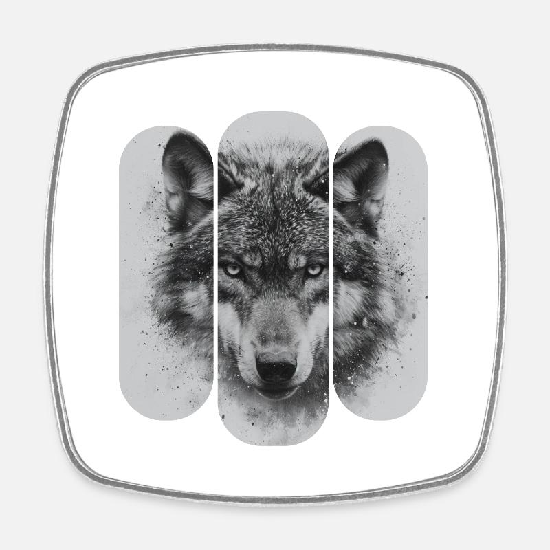 Triptychon Schwarz-Weißer Wolf - Viereckiger Kühlschrankmagnet - Weiß