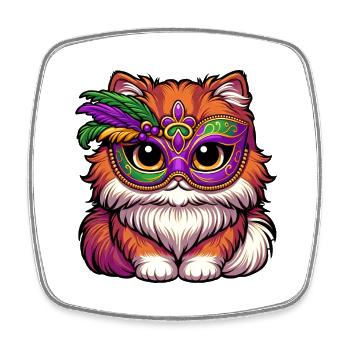 Mardi Gras chat persan, chat déguisé - Magnet carré - blanc - Devant