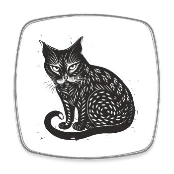 Schwarze Katze Haustier Kätzchen Mietze Schnurren - Viereckiger Kühlschrankmagnet - Weiß - Vorne