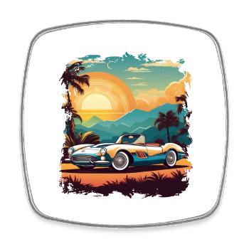 Vintage Car Sunset - Square fridge magnet - white - Front