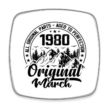 1980 March Original: 44 Years Anniversary Gift - Square fridge magnet - white - Front