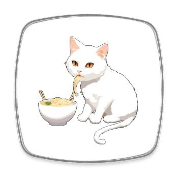 Chat qui mange des ramens #1 - Magnet carré - blanc - Devant