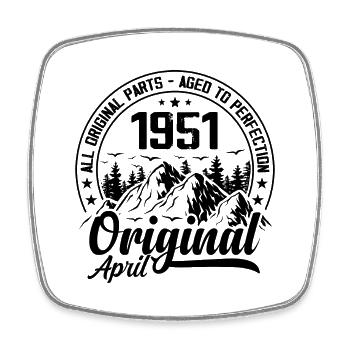 1951 April Original: 73 Years Anniversary Gift - Square fridge magnet - white - Front