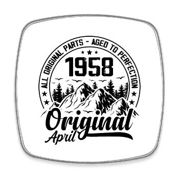 1958 April Original: 66 Years Anniversary Gift - Square fridge magnet - white - Front