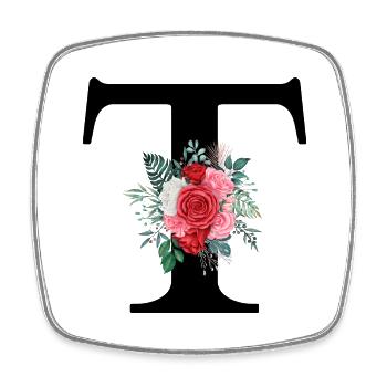 Lettre t floral rouge - Magnet carré - blanc - Devant