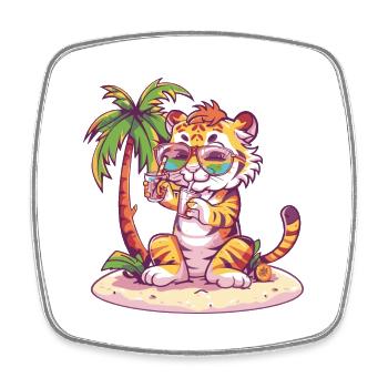 Tiger Summer Beach Vacation - Square fridge magnet - white - Front