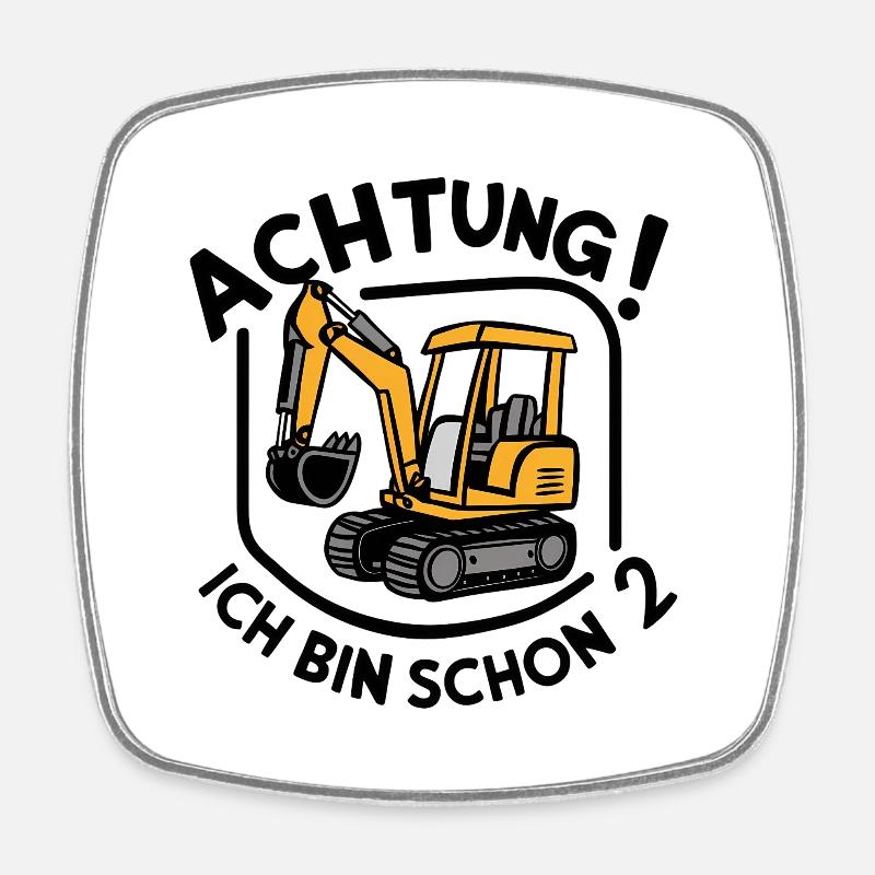 Ich bin schon 2 - Bagger - Viereckiger Kühlschrankmagnet - Weiß