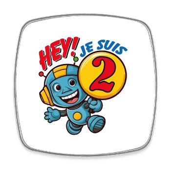 Deux ans petit robot mignon anniversaire d'enfant. - Magnet carré - blanc - Devant