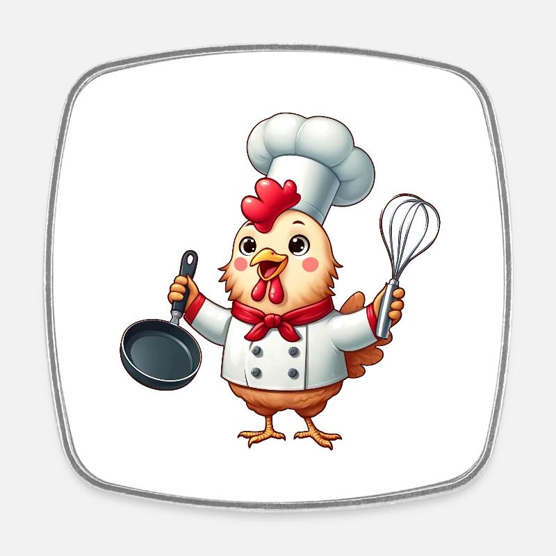 Chef coq préparant la nourriture - Magnet carré - blanc