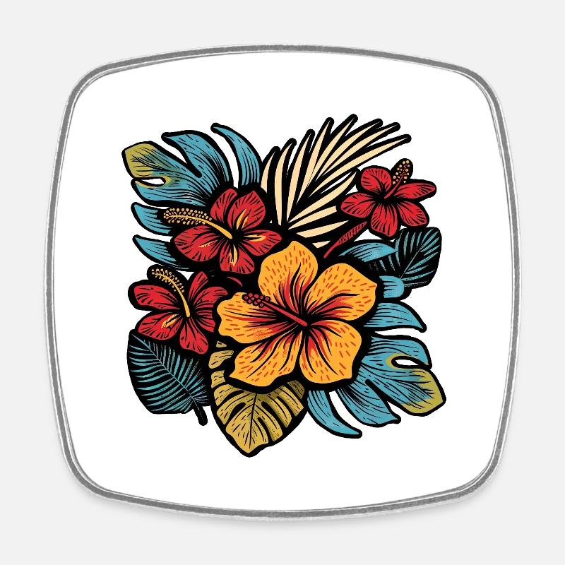 Hibiscus - Square fridge magnet - white
