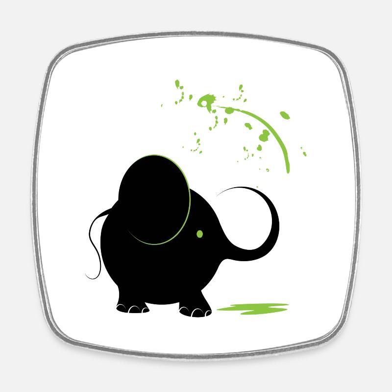 Black elephant with green paint - Square fridge magnet - white