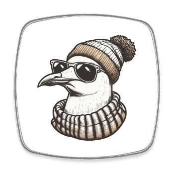 Mouette fraîche avec lunettes de soleil et casquette - Magnet carré - blanc - Devant