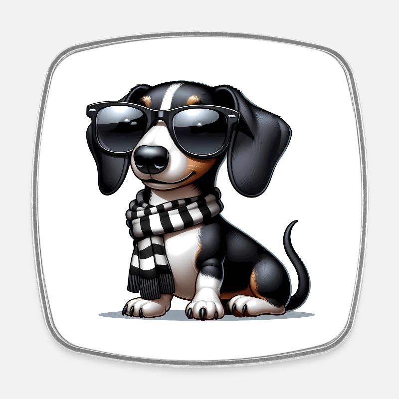 Cute dog with sunglasses - Square fridge magnet - white